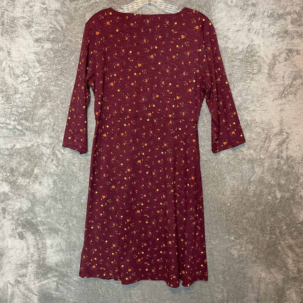 Toad&Co Women Rosalinda II Dress Medium Burgundy Red Floral 3/4 Sleeve Knit - Picture 3 of 9